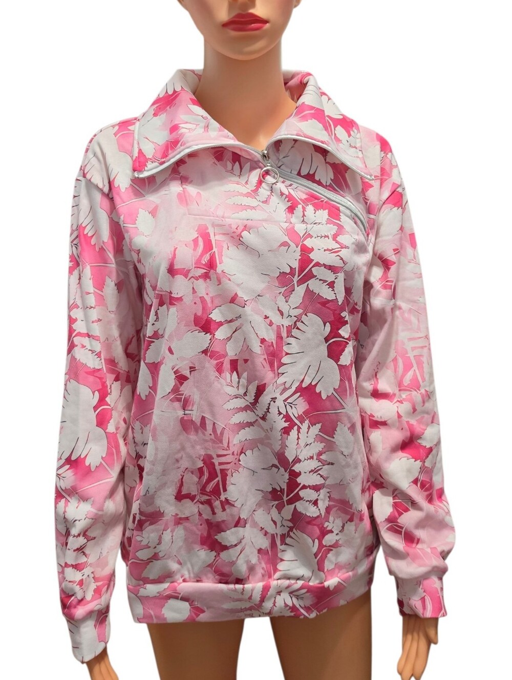 Acegolfs Women's Botanical Floral Quarter-Zip Actiwear Golf Long Sleeve Shirt M